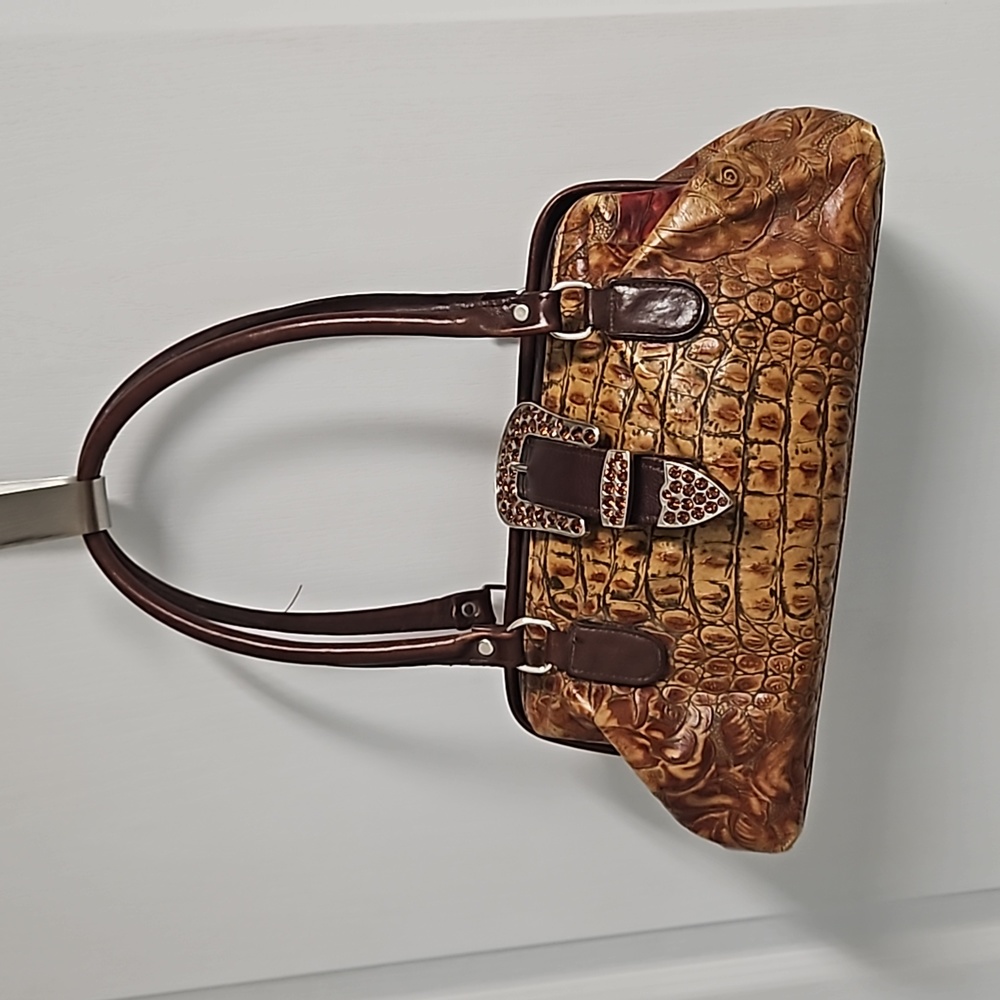 Raviani Leather Satchel Western  Crocodile Leather Crystal Buckle Hand Bag USA